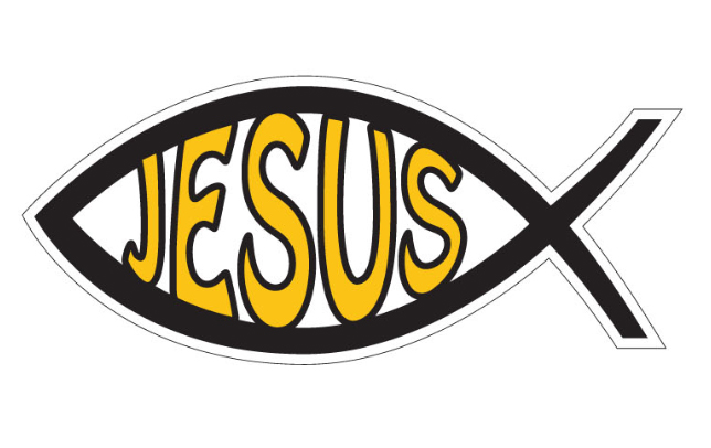 Jesus fish logo in yellow and black